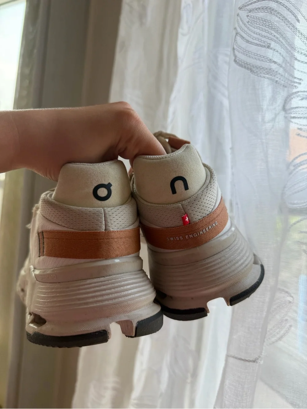 On Cloudtech women White Running Sneakers with Tan Accents